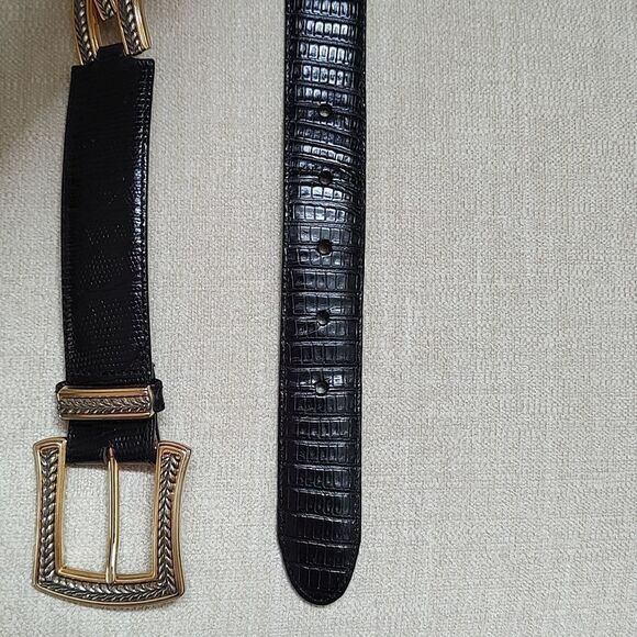 Brighton Black Snake Embossed Leather Belt Gold & Silver Buckle Loop & Links - Picture 4 of 11
